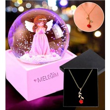 RK Tasarım Sevgiliye Hediye Melek Sevgilim Kar Küresi & Gold Rose Gül Kolye