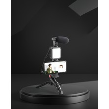 Ecruz Vlog Çekim Kiti LED Işıklı Tripod ve Mikrofonlu Telefon Seti