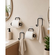 Ecruz Yapışkanlı Banyo Düzenleme Seti 2 Rulo Tutucu 2 Havlu Askılığı
