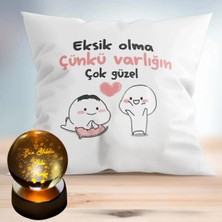 RK Tasarım Eksik Olma Puf Yastık & Bir Yıldız Gibi Parla Renk Değiştiren Işıklı Kristal Küre