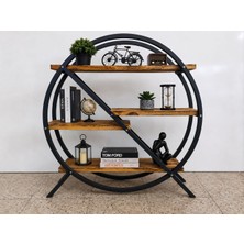 Mak Desıgn 4 Katlı Yuvarlak Metal Ahşap Kitaplık 70 cm