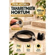 Open City Siyah Taharetmatik Hortum 120 cm Perlatörlü Uç Duvar Askılı Esnek Banyo Tuvalet Taharet Hortumu Seti