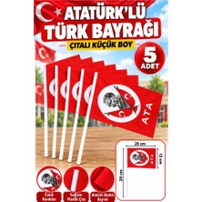 ArtMaster Atatürklü Çıtalı Bayrak Kağıt 20X12 cm 5 Adet Atalı Bayrak Çıtalı Sopalı Küçük Bayrak Plastik Çubuklu Bayrak Bayram