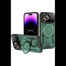 Apple iPhone 16 Pro Max Kılıf Joy Lens Standlı Kapak - Koyu Yeşil