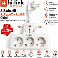 Antenci Hi-Link 3 Soketli 2xtypec+1xusb Girişli Termal Akım Korumalı Priz - Beyaz