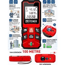Steiner 100 Metre Su Terazili Uzunluk Alan Hacim Pisagor Ölçüm Cihazı Dijital Mesafe Ölçer Lazer Metre Kırmızı