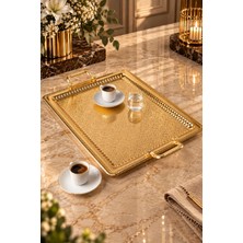 Decopat Lüx Paslanmaz Çelik 60X40 cm Gold Tepsi– Zarif Desenli Servis ve Sunum Tepsisi, Kararmaz & Solmaz