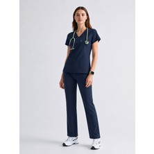 Üças İş Giyim Lacivert Lux Likralı Scrubs Takım Doktor Hemşire Forması