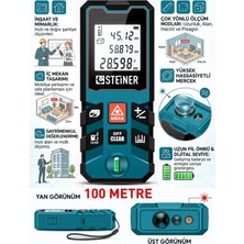 Steiner 100 Metre Su Terazili Uzunluk Alan Hacim Pisagor Ölçüm Cihazı Dijital Mesafe Ölçer Lazer Metre Mavi