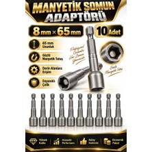 Manyetik Somun Adaptörü 8X65 mm 10 Adet Lokma Bits Ucu Matkap Vidalama Somun Sıkma Aparatı