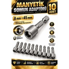 Manyetik Somun Adaptörü 8X45 mm 10 Adet Lokma Bits Ucu Matkap Vidalama Somun Sıkma Aparatı