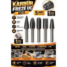 Karbür Freze Uç Seti 5 Parça 6 mm Şaft – Metal Ahşap Alüminyum Plastik Çapak Alma, Taşlama ve Şekill