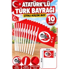 ArtMaster Atatürklü Çıtalı Bayrak Kağıt 20X12 cm 10 Adet Atalı Bayrak Çıtalı Sopalı Küçük Bayrak Plastik Çubuklu Bayrak Bayram
