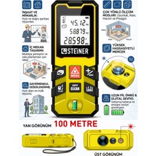 Steiner 100 Metre Su Terazili Uzunluk Alan Hacim Pisagor Ölçüm Cihazı Dijital Mesafe Ölçer Lazer Metre Sarı