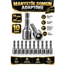 Manyetik Somun Adaptörü 11X45 mm 10 Adet Lokma Bits Ucu Matkap Vidalama Somun Sıkma Aparatı
