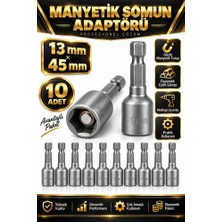 Manyetik Somun Adaptörü 13X45 mm 10 Adet Lokma Bits Ucu Matkap Vidalama Somun Sıkma Aparatı