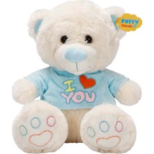 Puffy Friends Tişörtlü Peluş Ayı 40 cm - Mavi
