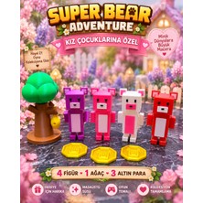 Vrd Chloe Super Bear Adventure Kız Çocukları Için 4'lü Hareketli Ayı Figür Oyuncak Seti Pembe Mor Shika Morika Aksesuarlı 1 Ağaç 3 Coins