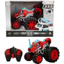 Crazon 1:14 Işıklı Dinozor Şekilli USB Şarjlı Yuvarlanan Uzaktan Kumandalı Araba - Kırmızı Tekerlek
