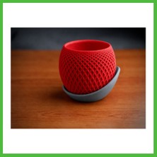 Bezos 3D Baskı Küre Saksı - Kafes Dokulu Iki Parçalı Dekoratif Saksı - Kırmızı-Gri Arz