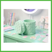 Bezos 3D Baskı Kabartma Kalp Desenli Kapaklı Kalemlik - Masaüstü Organizer - Mint Arz