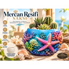Mercan Resifi Deniz Yıldızı Temalı 3D Kabartmalı Özel Tasarım Dekoratif Saksı