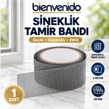 Yapışkanlı Sineklik Yaması Tülü Tamir Bandı Bantı Delik Fiber Tül Yapıştırma Gri 48 mm x 2 Metre