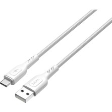 Salmore Knıt 2A Çıkış, Usb-A To Type-C Şarj ve Data Aktarım Kablosu, Örgü Tasarım, 1 Metre, Beyaz