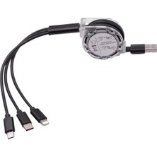Salmore 0260 USB To Type-C Micro USB Lightning Çoklu Şarj Kablosu Universal Makaralı 3'ü 1 Arada