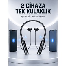 Salmore Boyun Bantlı Bluetooth Kulaklık Dijital Ekranlı Mikrofonlu Çift Telefon Bağlantılı Kablosuz Müzik ve Görüşme Kulaklığı