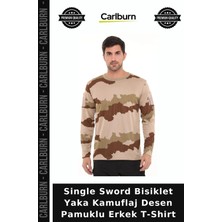 Carlburn Single Sword Bisiklet Yaka Kamuflaj Desen Pamuklu Erkek T-Shirt Tarz Tişört Doğa Yürüyüşü Esnek Üst