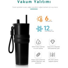 Salmore Lüks Çelik Termos Bardak - Çift Yalıtımlı Pipetli Mug - Mat Siyah-Sıcak-Soğuk