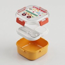 Salmore 600 ml Yemek Kabı, 4 Bölmeli Kilitli Lunch Box, Kaşık Dahil Renkli Desenli Saklama ve Taşıma Kabı, 14X14X8 cm