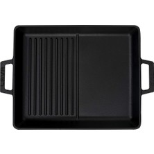 Salmore Metal Döküm Izgara Tava, Metal Kulplu, 26X32CM, Siyah