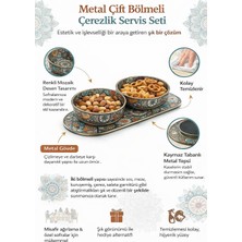 Salmore Metal Mozaik Desenli 2’li Servis Kasesi Seti, Çift Bölmeli Meze, Sos ve Kuruyemiş Sunum Kabı, Kaymaz Metal Servis Tepsili, Şık ve Dayanıklı Sofra Aksesuarı, Ev, Misafir Sunumlarına Uygun
