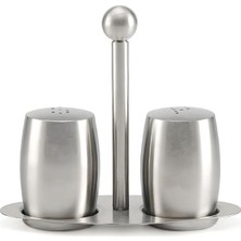 Salmore Mat Çelik 3 Parça Tuzluk Karabiberlik Standlı Baharatlık Set CIN974