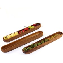 Salmore Akasya Ağacından Ahşap Zeytin Tabağı, Zeytinlik,ahşap Zeytin Tepsisi El Yapımı Akasya Ahşap Uzun Kano Tekne Tarzı Çanak - Yemek Servis Tabağı Masa Orta Parça (35CM*5CM)