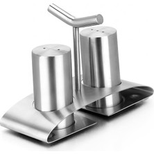 Salmore Mat Çelik 3 Parça Tuzluk Karabiberlik Standlı Baharatlık Set CIN971