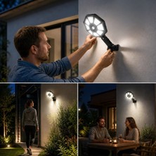 Salmore 168B Solar LED Büyük Dış Mekân Lambası, Hareket Sensörlü, Kumandalı, 3 Modlu Ultra Parlak Cob Işık, Su Geçirmez Kablosuz Duvar Apliği