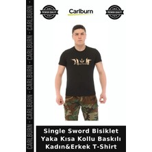 Carlburn Single Sword Bisiklet Yaka Kısa Kollu Baskılı Kadın&erkek T-Shirt Sporcu Üstü Günlük Tişört Spor Üst