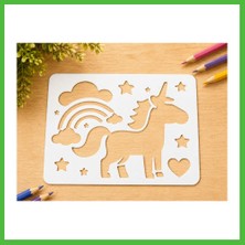 Bezos 3D Baskı Unicorn ve Gökkuşağı Çizim Şablonu - Desen Kalıbı - Beyaz Arz