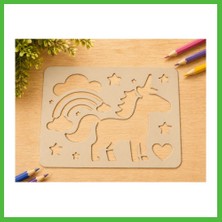 Bezos 3D Baskı Unicorn ve Gökkuşağı Çizim Şablonu - Desen Kalıbı - Bej Arz