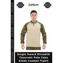 Carlburn Single Sword Dirseklik Tasarımlı Polo Yaka Erkek Combat Tişört Açık Hava Kıyafeti Yürüyüş Üstü