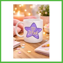 Bezos Shine Like A Star – Motivasyon Mesajlı Mor Yıldız Tasarımlı Porselen Kupa Model 122 , Günlük Kullanım & Hediye Kupası Arz