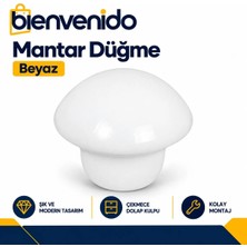 Mantar Düğme Metal (Beyaz) Yuvarlak Mobilya Mutfak Çekmece Çocuk Odası Dolap Kulpu 5'li