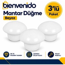 Mantar Düğme Metal (Beyaz) Yuvarlak Mobilya Mutfak Çekmece Çocuk Odası Dolap Kulpu 3'lü