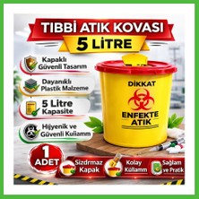 Bezos Tıbbi Atık Kovası 5 Litre 1 Adet Kapaklı Tıbbi Atık Kutusu Enfekte Atık Kovası Arz