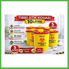 Bezos Tıbbi Atık Kovası 10 Litre 5 Adet Kapaklı Tıbbi Atık Kutusu Enfekte Atık Kovası Seti Arz