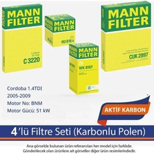 Netparset Seat Cordoba 1.4tdı 2005-2009 Mann 4'lü Filtre Seti (Karbonlu Polen)-Bnm