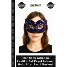 Carlburn Mor Renk Arkadan Lastikli Pul Payet Işlemeli Balo After Parti Maskesi Modern Tasarım Şık Detay
